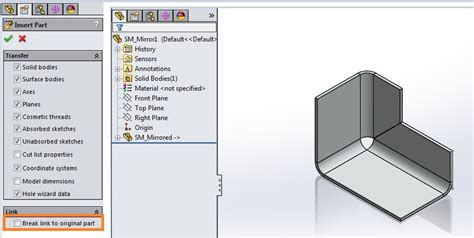 unable to mirror sheet metal part in solidworks 2019|solidworks mirror and delete original.